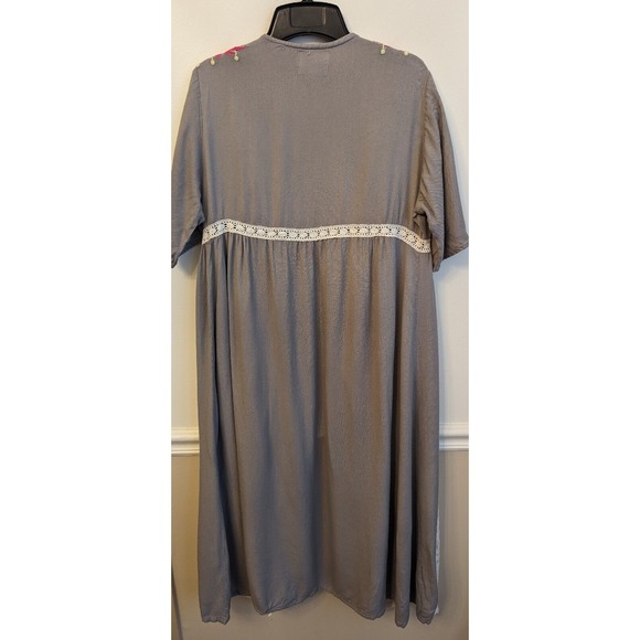 Judith March Gray Open Front Bird Floral Kimono Shawl Robe Size M Boho Artsy - Picture 7 of 7